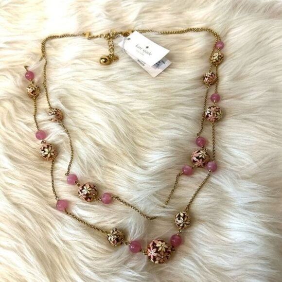 Kate Spade "At First Blush" Double Stranded Floral Necklace Pink/ Gold - Picture 1 of 9
